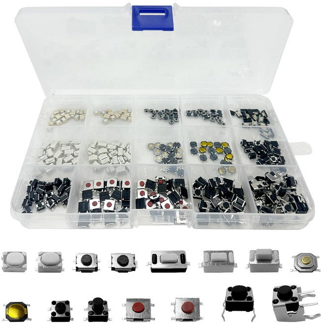 마이크로 택트스위치 300개 세트 초소형 스위치 촉각 택타일 푸시 버튼 15종