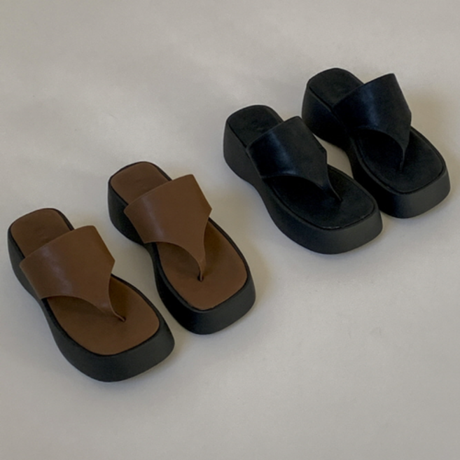 데일리 키높이 통굽 플립플랍 샌들 5.5cm 스퀘어토 플랫폼 쪼리 슬리퍼