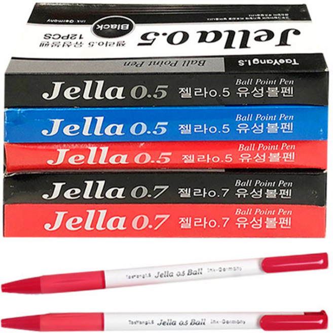 [초특가1000원] 젤라 유성볼펜 0.50.7 (1타 12개입), 젤라유성볼펜_적0.7