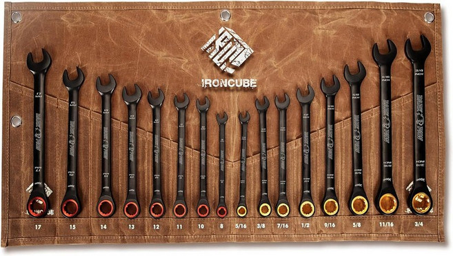 언큐브 래칫 렌치 세트 6피스 미터법 및 표준 블랙 조합 왁스 칸바 백 평생 지원, 16-pc Metric&SAE