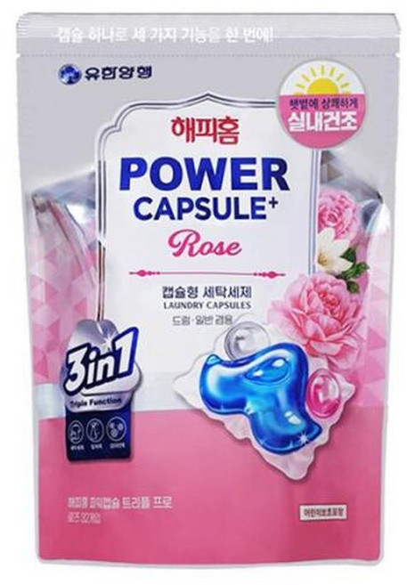해피홈 파워캡슐 트리플 세탁세제 로즈향 32입, 32개입, 1박스