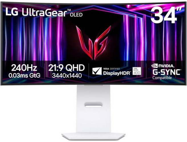 LG 34GS95QE 34인치 울트라기어 OLED 커브드 게이밍 모니터 WQHD 1440p 800R 240Hz 0.03ms AMD 프리싱크 프리미엄 프로 NVIDIA G-Syn, 34 inches, 34GS95QE-W