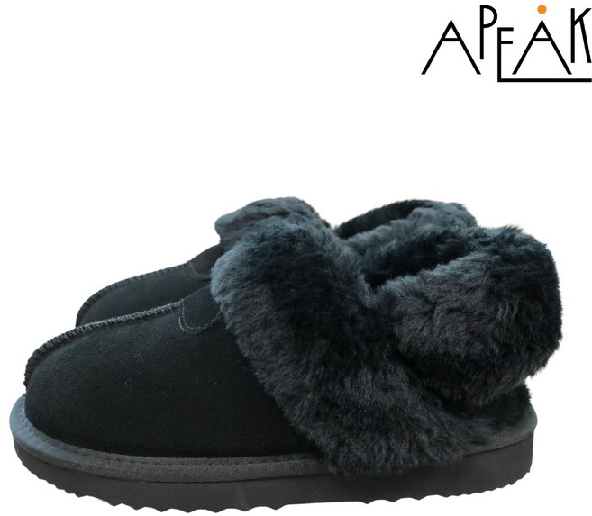 여성 소가죽 탈부착 슬링백 퍼슬리퍼 겨울방한신발 폭신 데일리 털샌들 블랙