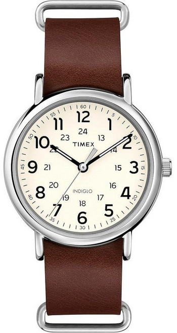 Timex 위캔더 남성용 손목시계 아날로그 쿼츠 40mm 브라운 가죽 스트랩 (TW2R42500)