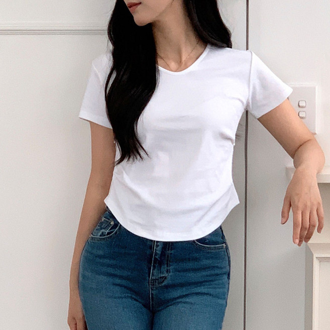 브이넥 옆 셔링 반팔 티셔츠 쫀쫀 치즈티 기본티 심플 무지 기본기장 여리핏 인생핏 3color