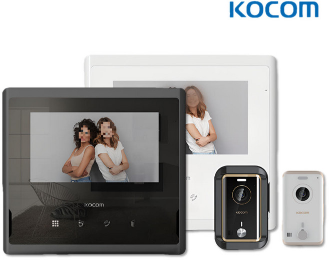 코콤 비디어폰 세트 KCV-S701+현관 카메라 KC-R81E 인터폰 초인종 세트 4선식 7인치, 화이트 세트 (7인치 비디오폰+노출형 초인종)