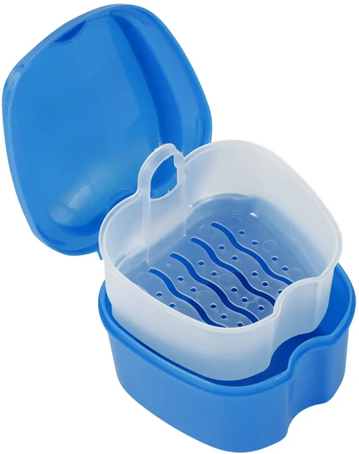 틀니케이스 보관함 세척 바구니 포함 휴대용 여행용 욕조, 02 blue