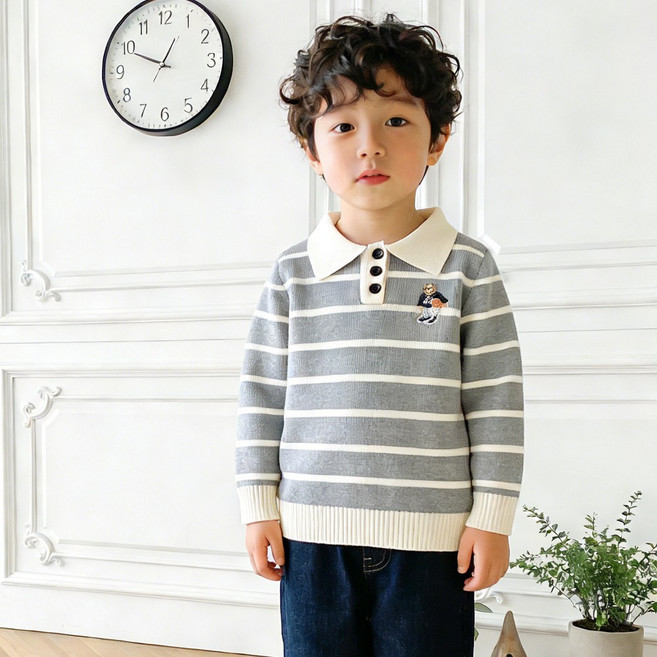 투에그 남아 단가라 가을 버튼 카라 니트티