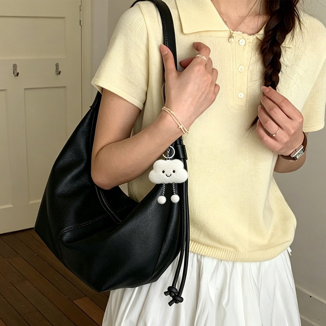 Leesheer 여성 반달백 만두백 가죽 숄더백 데일리 심플 무지 캐주얼 크로스백