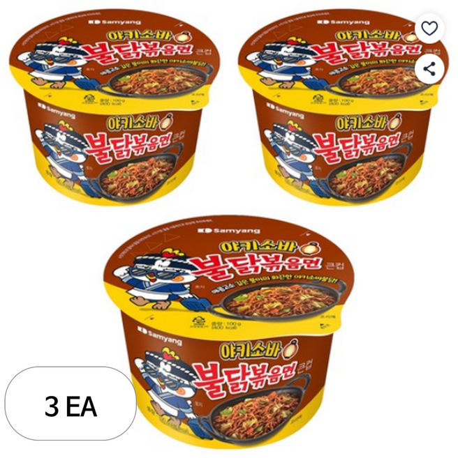 불닭볶음면 야키소바 큰컵라면 100g, 3개