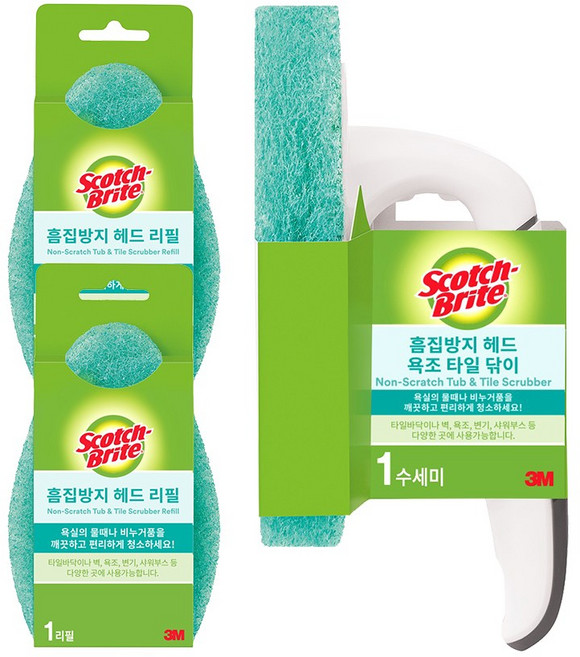 3M 흠집방지 헤드 욕조 타일닦이 1개 + 리필 3개 / 청소솔, 화이트