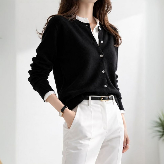 셀러크루 여성 봄 가을 라운드넥 캐시미어촉감 가디건 비스코스 니트 55~66사이즈