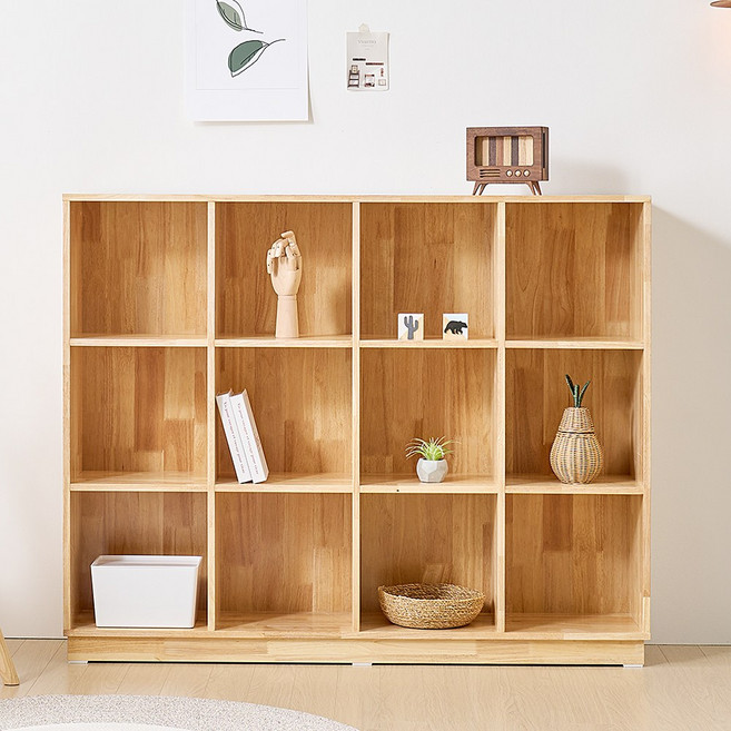 원스홈 이솝 고무나무 원목 12칸 책장 / 교구장 수납장, 가로형