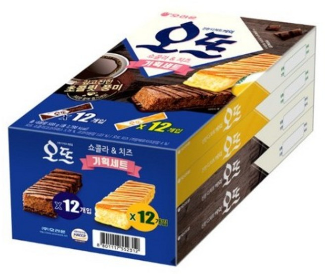 오리온 오뜨 과자케이크 세트 쇼콜라 6p x 2 + 치즈 6p x 2, 쇼콜라 2p + 치즈 2p, 14세트