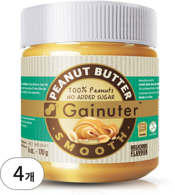 제이넛터 무가당 100% 땅콩버터 스무스, 4개, 170g