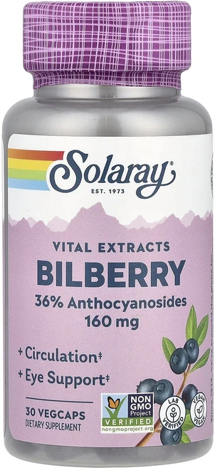 Solaray 바이탈 추출물 빌베라 160mg 베지 캡슐 30정, Solaray바이탈추출물빌베라160mg베지캡슐30정, 1개 - 쿠팡