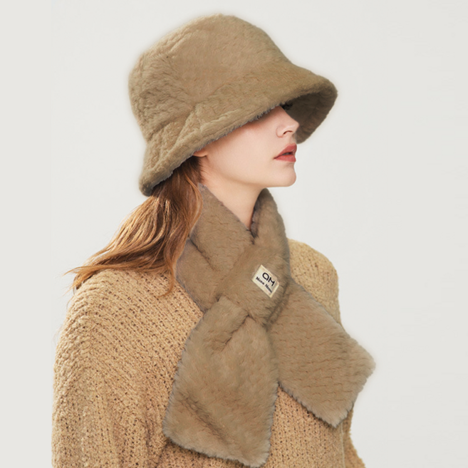 드로우데이즈 여성 겨울 벙거지 모자 버킷햇 + 목도리 세트