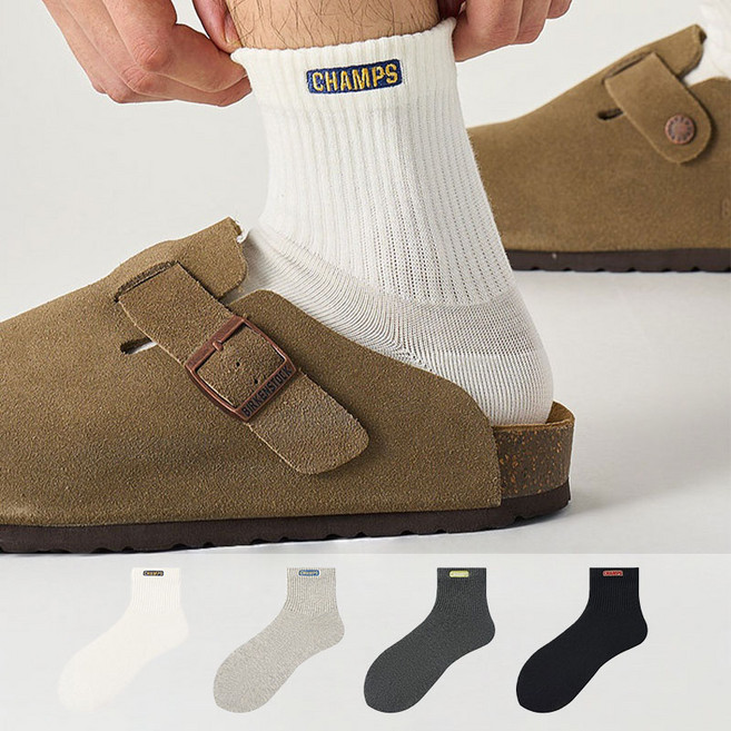 Banjiwu 남성 양말 문자 자수 봄 여름 양말 무압박 양말 장목 양말 장목 양말 운동 양말 4족 세트