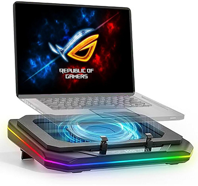 아수스 ROG Strix G18 G16 G17 G15 Scar 18 16 17 15 게이밍 노트북용 쿨링 패드 강력한 터보 팬으로 빠른 냉각 6 RGB 라이트 모드가 가능한