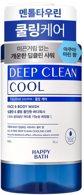 해피바스 딥클린 멘톨 쿨링 케어 올인원 바디워시 아쿠아 마린향, 900g, 1개