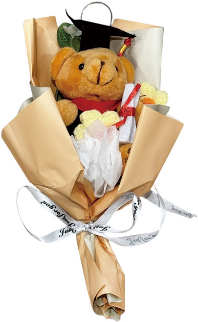 畢業熊娃娃花束, 橘色-針織熊花束, 1個