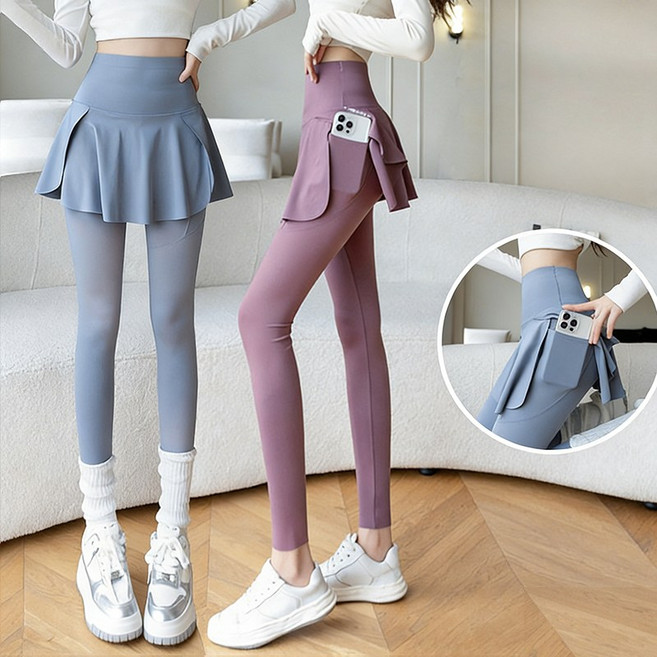 여성 치마 레이어드 요가팬츠 빅사이즈 하이웨스트 슬림핏 신축성 포켓 필라테스 레깅스