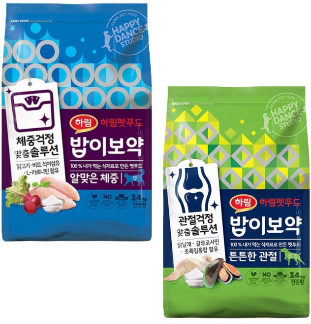 하림펫푸드 밥이보약 DOG 3.4kg 알맞은 체중 + 튼튼한 관절 총 2개, 다이어트