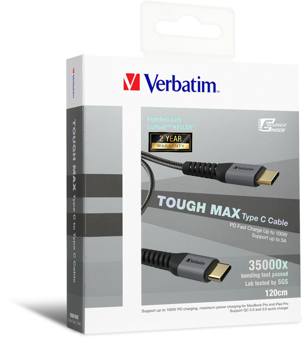 버바팀 케이블 케블라 21AWG E-mark 100W 120cm 66065, 1.2m, 그레이, 1개