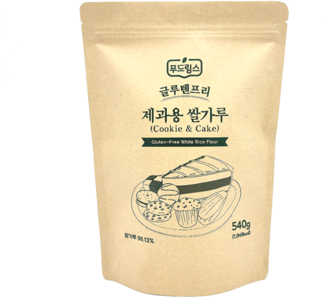 글루텐프리 제과용 쌀가루 (540g) 푸드림스 밀가루대체식품 비건식단 쌀케이크 쌀쿠키, 540g, 1개