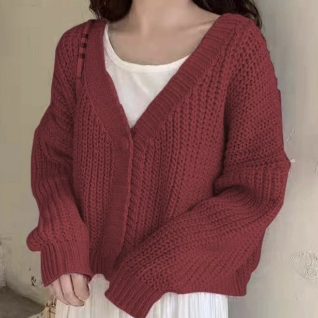 베르슈어 루즈핏 원버튼 니트 숏 가디건