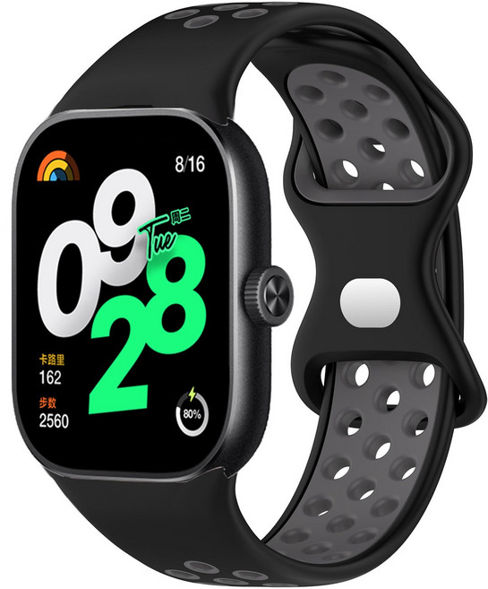 Fegwilde 레드미 워치 호환 더블 컬러 실리콘 통기성 스포츠 스트랩 샤오미 미밴드9/8프로 레드미 워치6/5/4, 검은 회색