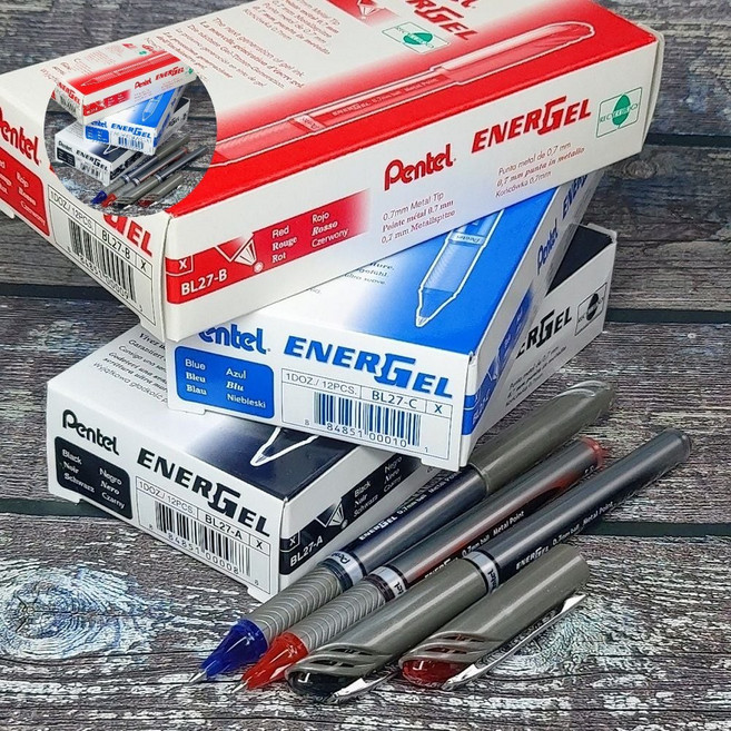 펜텔 0.7mm 생잉크 중성펜 에너겔 캡식-메탈팁 12자루, 블랙