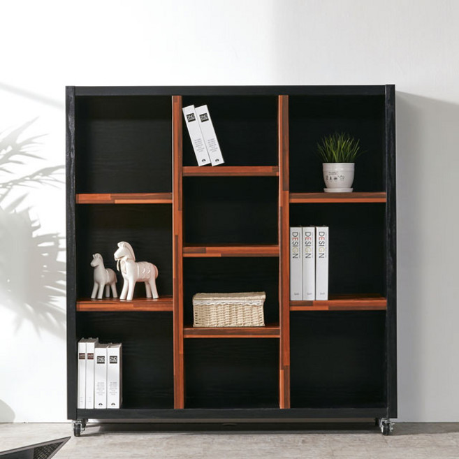 블랑누보 북케이스 수석장 오픈장 낮은 이동식 가로 DIY 틈새 책장 1200, 블랙멀바우