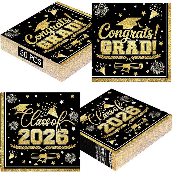 50Pcs Graduation Napkins Class of 2026 | Disposable Graduation Luncheon Dinner Party Paper Napkins