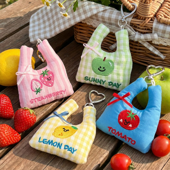 귀여운 과일 후르츠 쇼핑 가방 인형 키링, 1개, 레몬