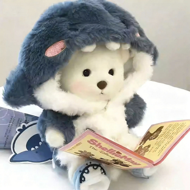 CIVILEE 상어 코스튬을 입은 곰돌 인형 보들 귀여운 봉제인형, 1개, 푸른 색, 28cm