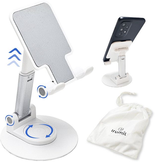 이룸잇 탁상용 360도 회전 각도조절 접이식 태블릿 스마트폰 거치대, 화이트