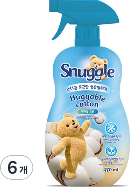스너글 섬유탈취제 허거블 코튼, 470ml, 6개