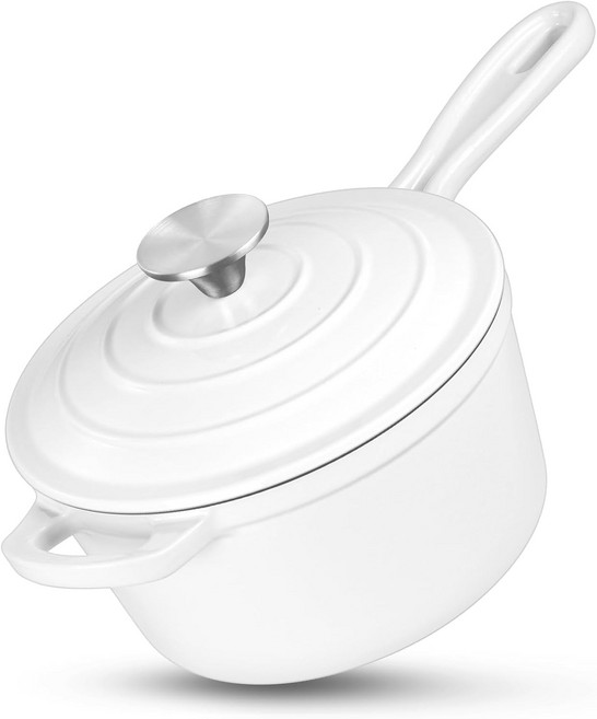 HaSteel 1 QT 주철 냄비 뚜껑이 있는 미니 에나멜 더치 오븐 우유용 작은 논스틱 팬 파스타 토마토 소스 버터 아침 식사 수프 끓는 스튜 튀김에 적합 세척이 용이한 흰색, White, 1 Quarts