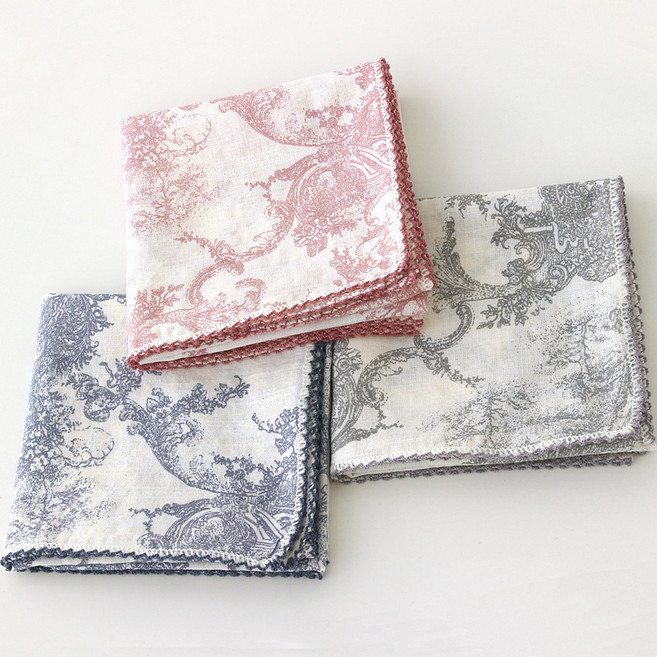 3장1세트 라뮤제 클래식가든 국산 면100% 핀코트 면스카프/손수건/목손수건/쁘띠스카프