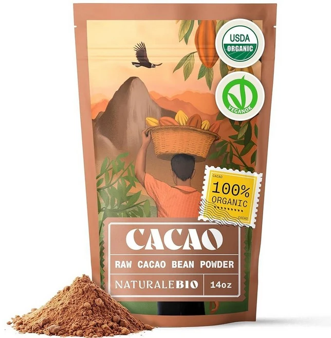 NaturaleBio 카카오 파우더 유기농 396.9g(14온스) 무가당 비알칼리화 및 순수. 풍부한 다크 초콜릿 맛의 코코아 파우더 대체품. GMO 프리 글루텐 프리 중, 14 Ounce - 쿠팡