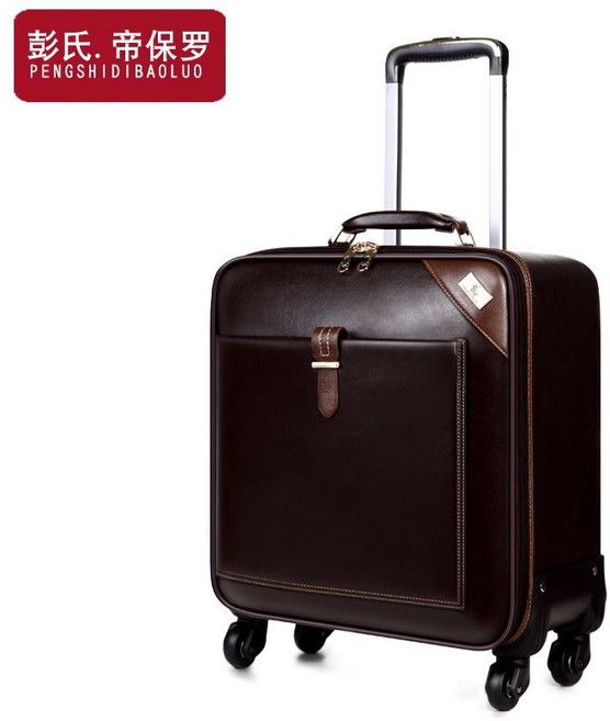 商務高檔拉桿行李箱 萬向輪登機箱, 1個, 2027-21咖啡色經典款16寸橫款