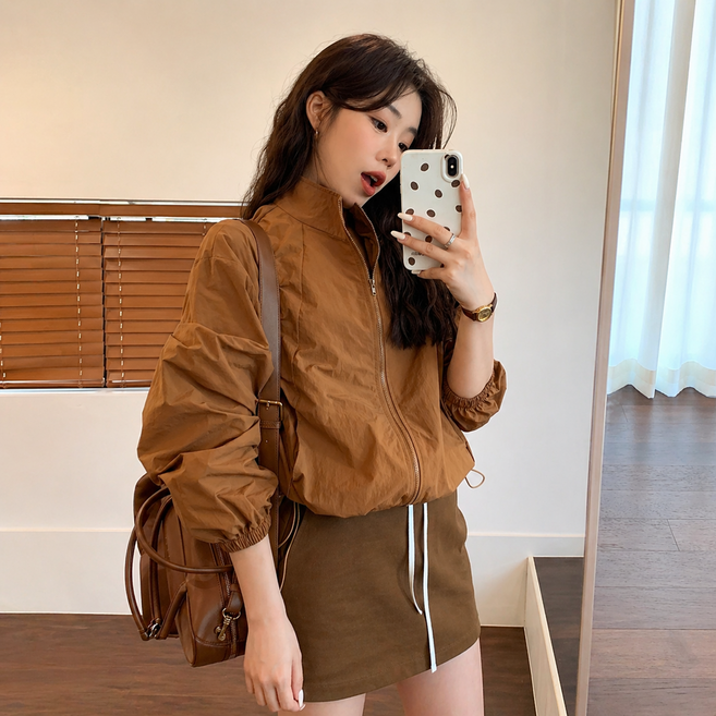 여성 자외선차단 숏 바람막이 점퍼 스탠드넥 루즈핏 여름 냉방 아우터 데일리 출근룩