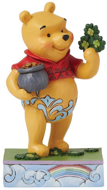 Enesco Jim Shore의 디즈니 전통 컬렉션 곰돌이 푸 홀딩 네잎 클로버 피규어 - 스톤 레진 핸드 페인팅 수집용 디즈니 피규어 홈 데코 조각상 11.4cm4.5인치, Enesco Jim Shore의 디즈니 전통 컬렉션 곰