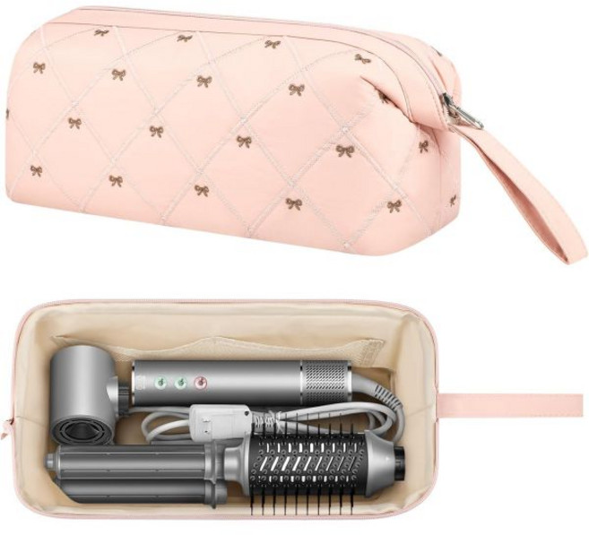 헤어 도구 여행 가방 대형 퀼팅 헤어 드라이어 가방 플랫 아이언 보관 케이스 샤크 플렉스스타일 여행용 휴대용 케이스 다이슨 에어랩 헤어 드라이어 여성용 휴대용 헤어 드라이어 정, Pink