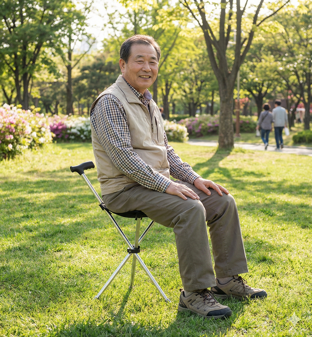 라벤스 접이식 노인 어르신 지팡이의자, 실버, 1개