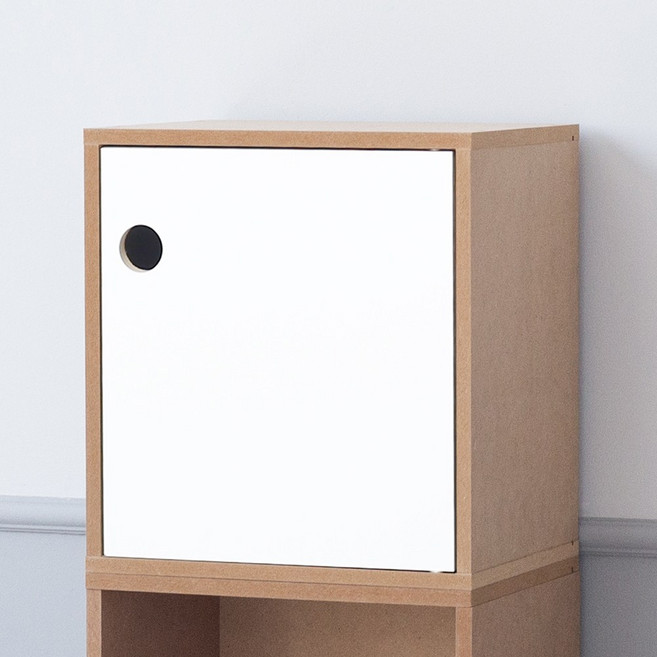 리드디 도어형 1단 공간박스 책장, 네추럴+화이트도어