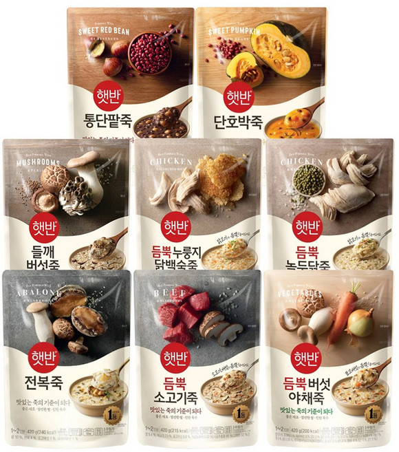 비비고 비비고 죽420g 전복 소고기 단호박 통단팥 누룽지닭백숙 버섯야채 새우계란 들깨버섯, 420g, 8개