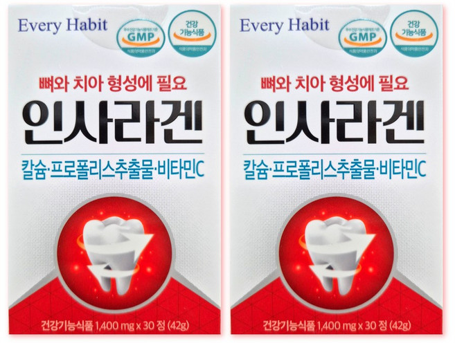 에브래해빗 인사 라겐 하루한알 잇몸 겉과 속 치아 건강 뼈 튼튼 항산화 항염 GMP인증, 2개, 30정
