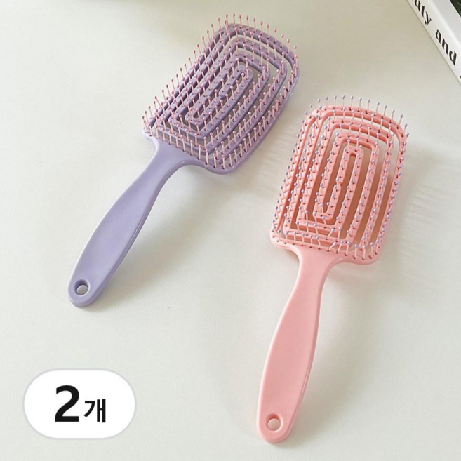 헤어브러쉬 엉킴방지 빗 두피 마사지 머리 볼륨 브러시, 1개, 퍼플+핑크 한세트